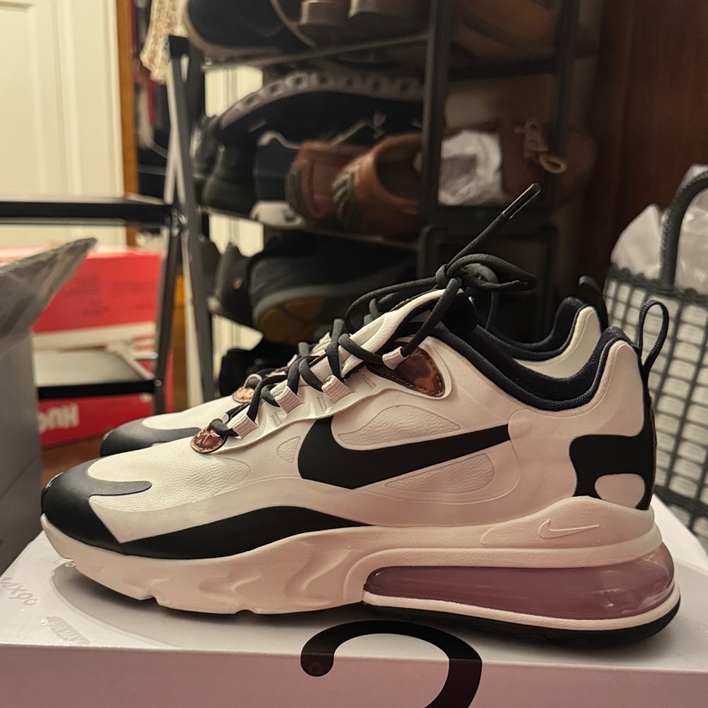 Nike White & Black Sneakers with Pink Air Bubble
